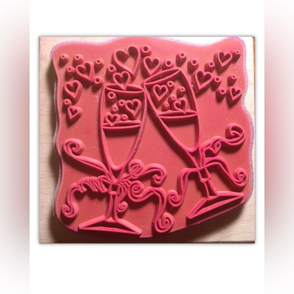 3pc Set Hampton Art Champagne Glass Toast Rubber Stamp Love Wedding Married Ink - Picture 7 of 12